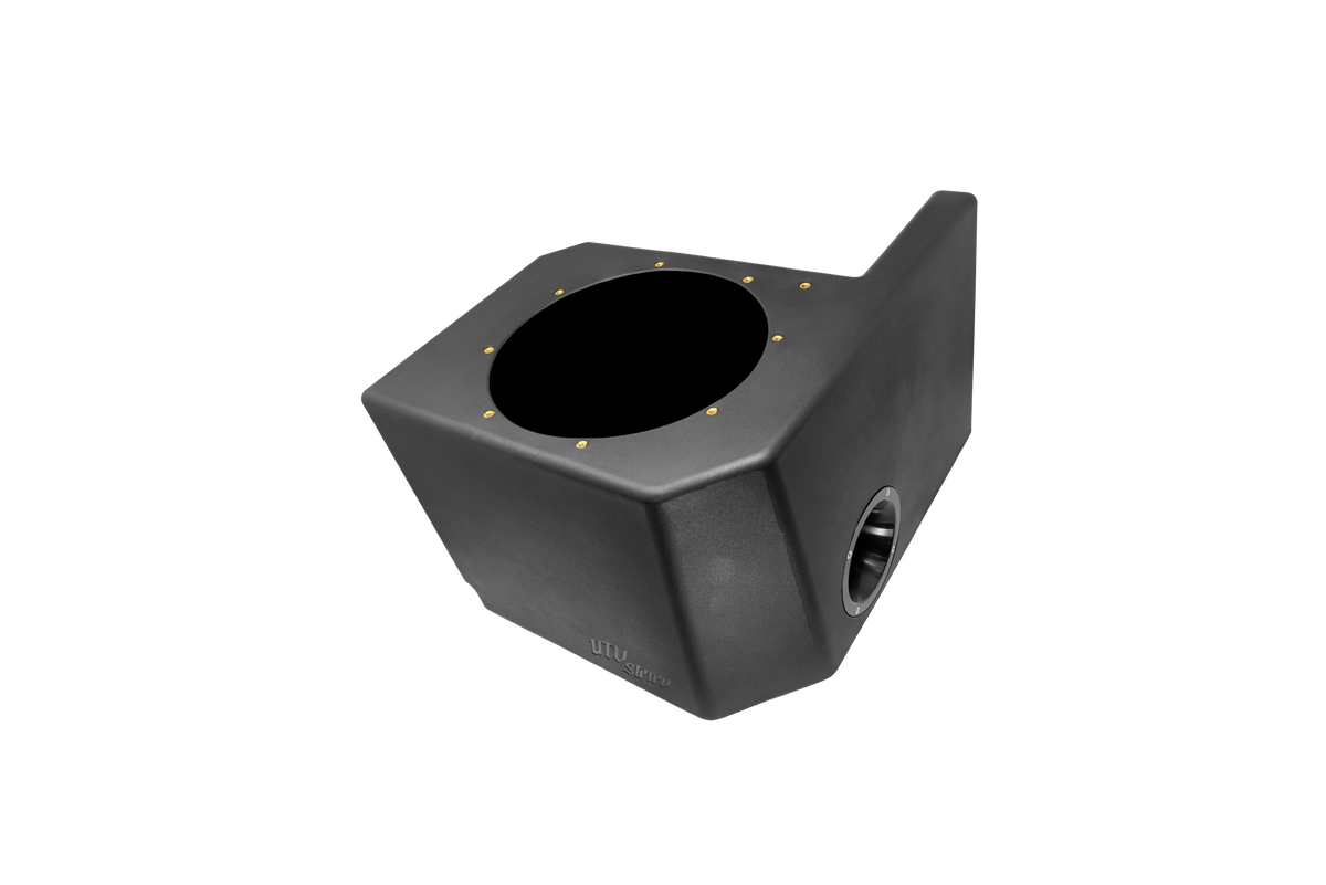 UTV Stereo black subwoofer enclosure with circular speaker mount