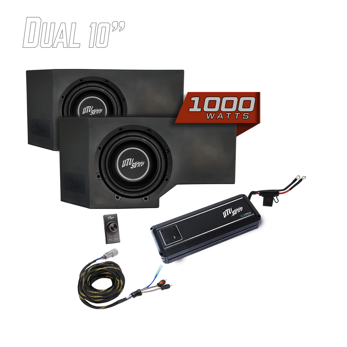 UTV Stereo dual 10 inch subwoofer enclosure with 1000 watt amplifier and wiring kit