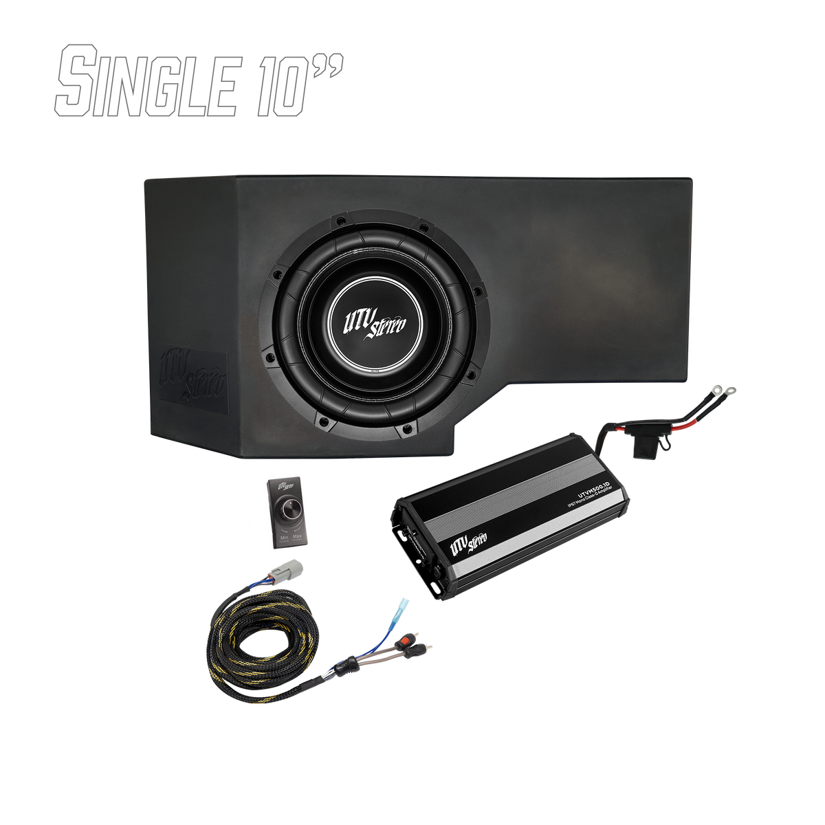 UTV Stereo single 10 inch subwoofer enclosure with amplifier and wiring kit