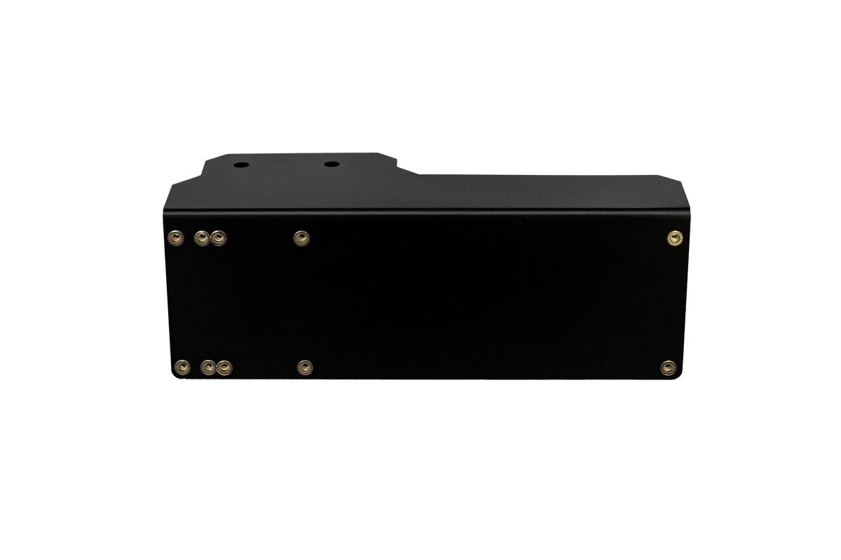 UTV Stereo black metal mounting bracket with gold hardware