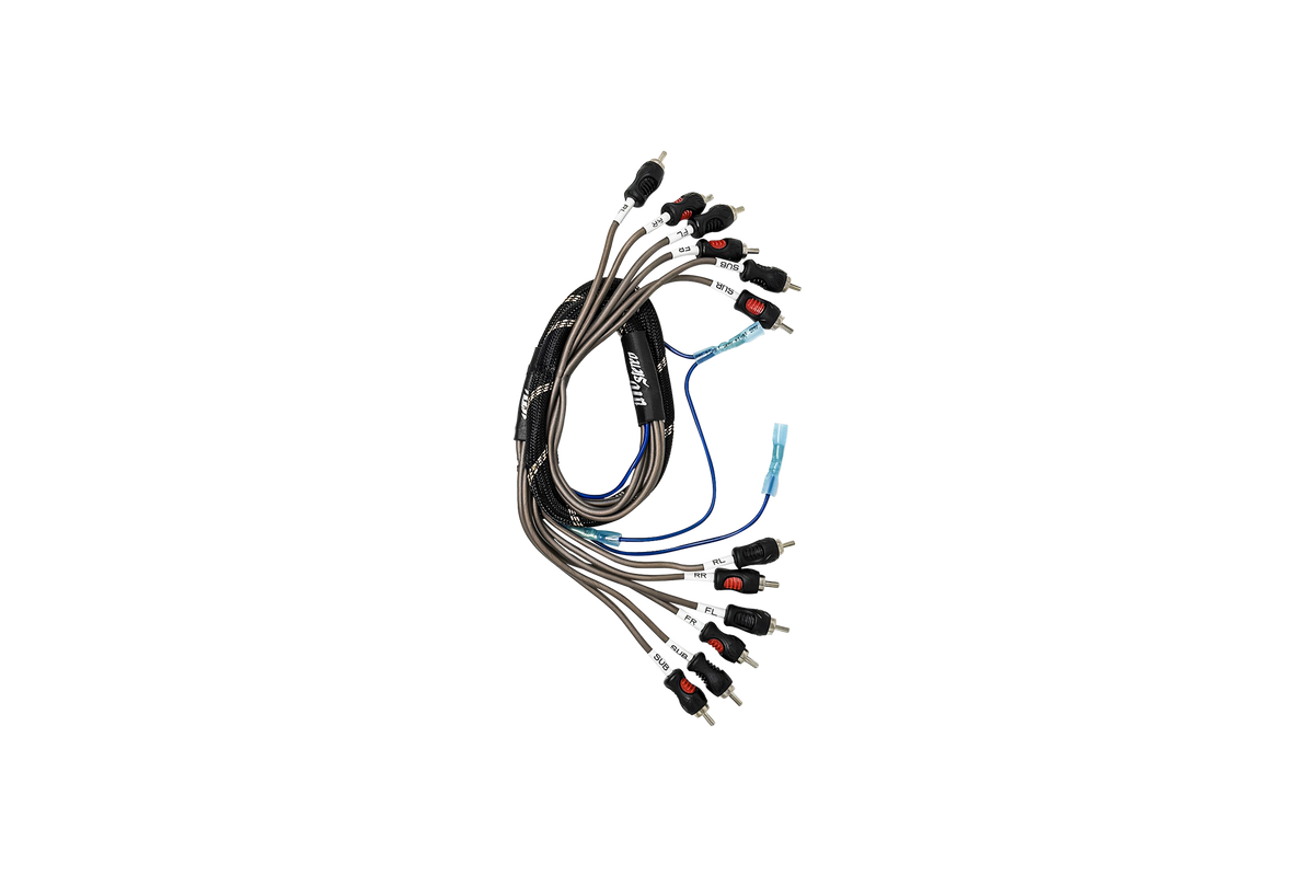 UTV Stereo RCA audio cable harness with labeled connectors