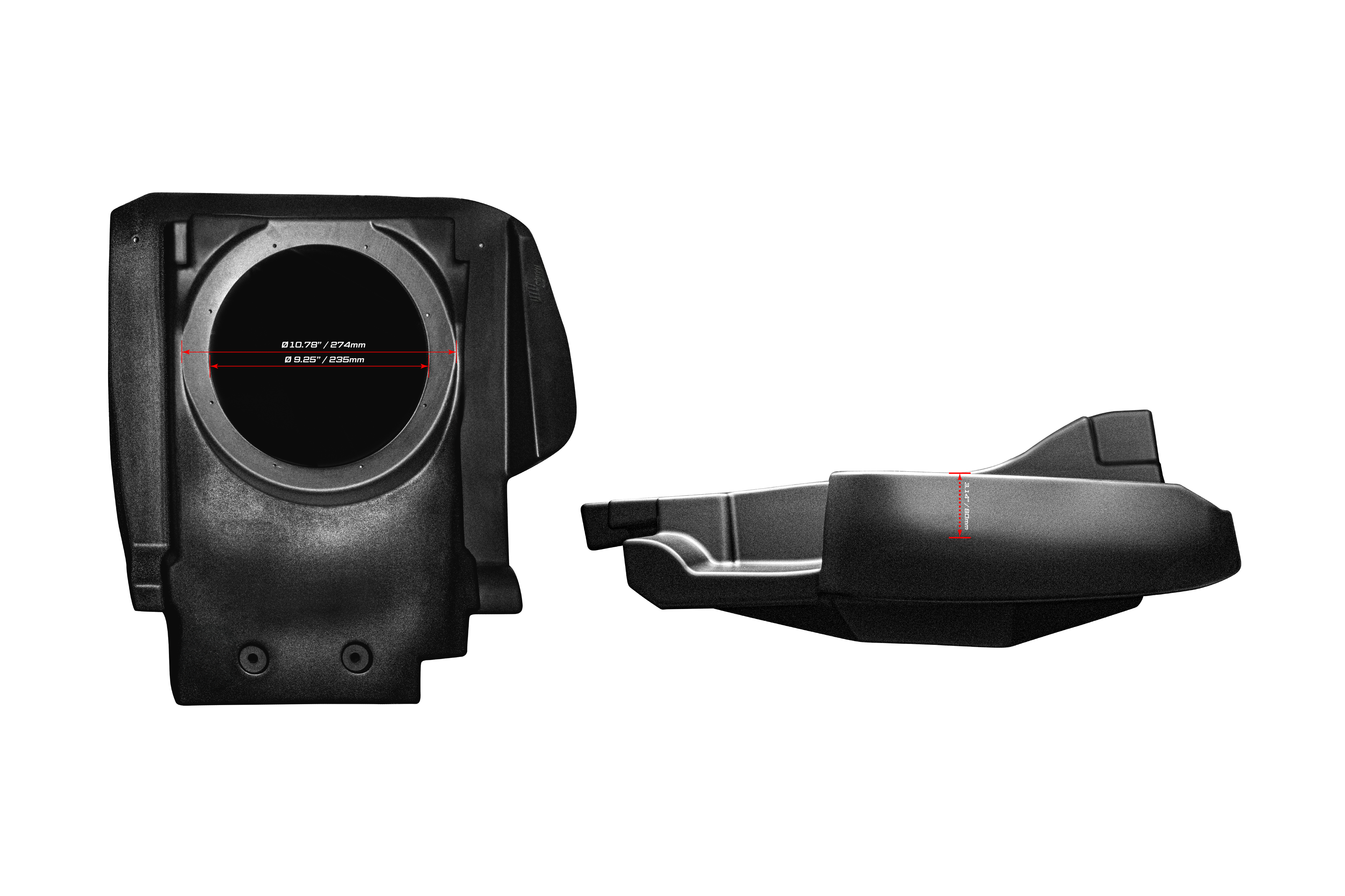 Can-Am® Maverick R 10" Front Passenger Subwoofer Enclosure Unloaded | UTVS-R-ENC-10-FPASS