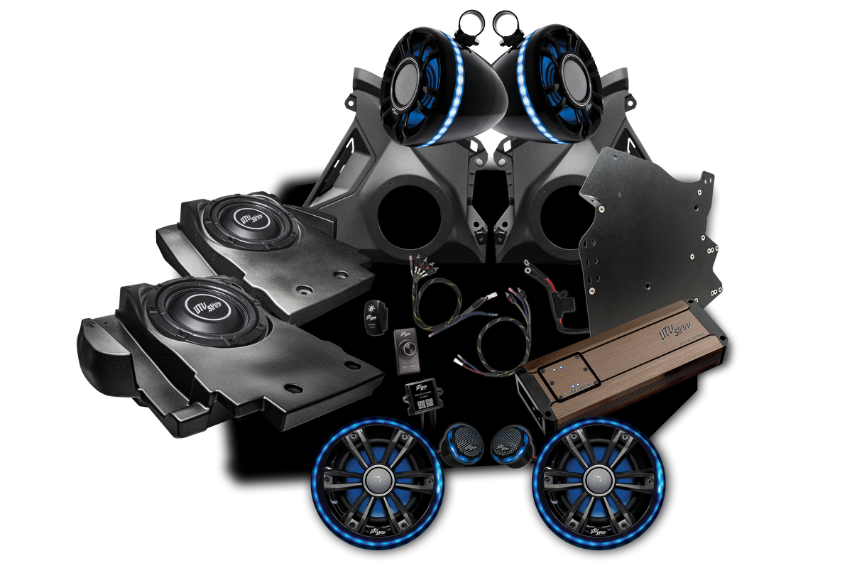 UTV Stereo audio system kit with speakers subwoofers amplifier and wiring components
