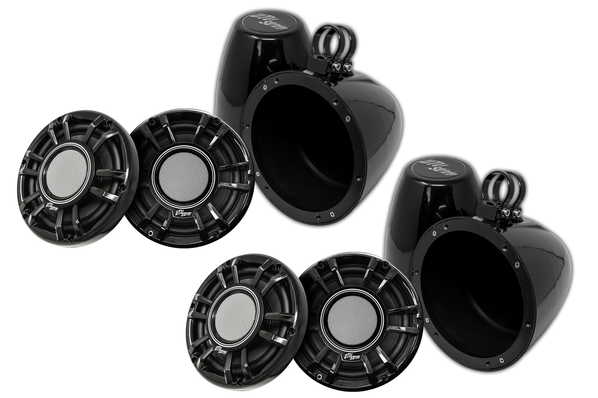 UTV Stereo black speaker pods and speaker grilles