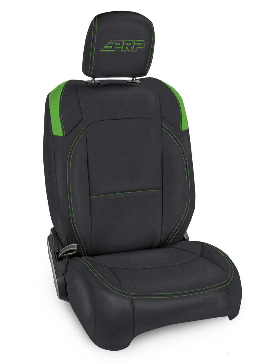 PRP Jeep Wrangler JL Front Seat Covers - 2 door- with Pocket Back (Pair) - Black/Green