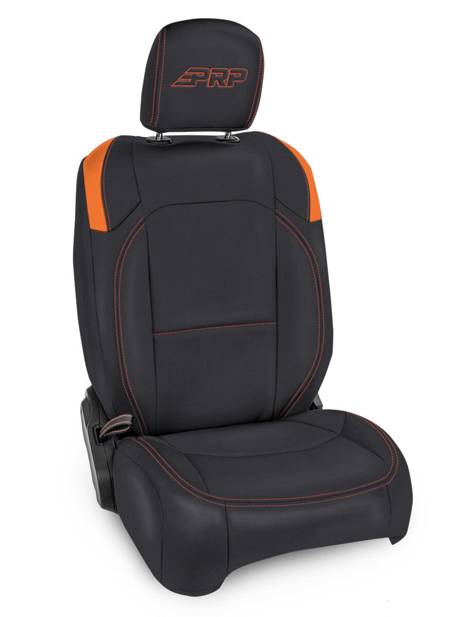 PRP Jeep Wrangler JL Front Seat Covers - 2 door- with Pocket Back (Pair) - Black/Orange