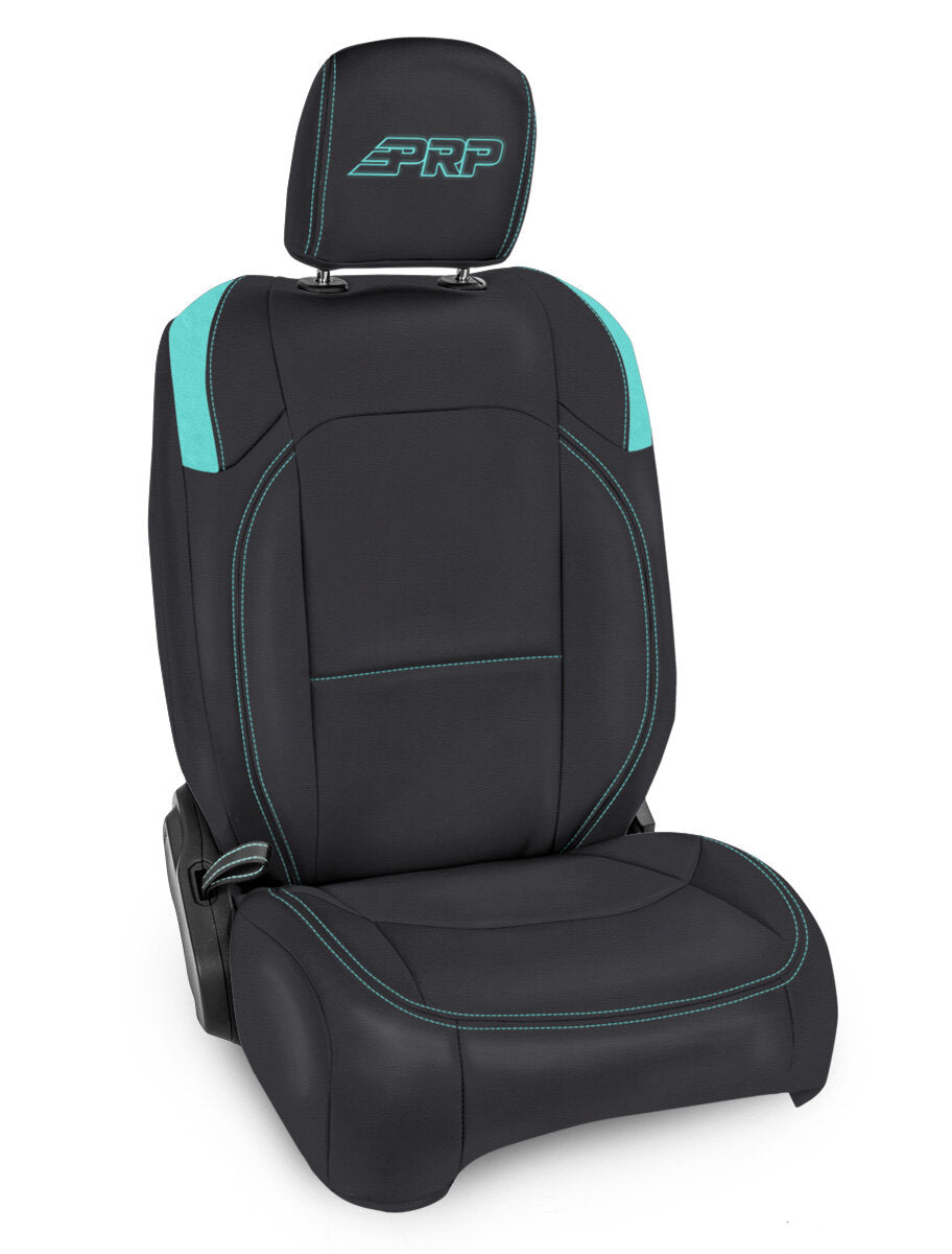 PRP Jeep Wrangler JL Front Seat Covers - 2 door- with Pocket Back (Pair) - Black/Teal