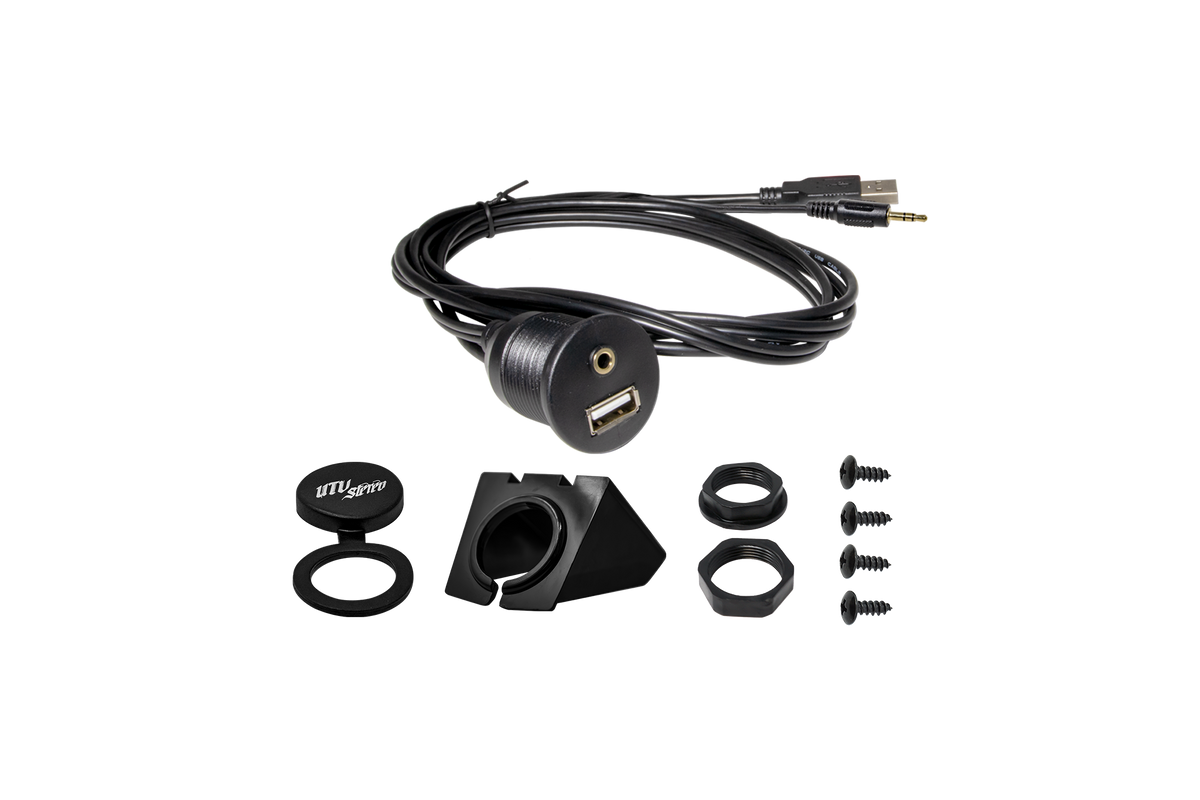 UTV Stereo USB and auxiliary flush mount cable kit with mounting hardware