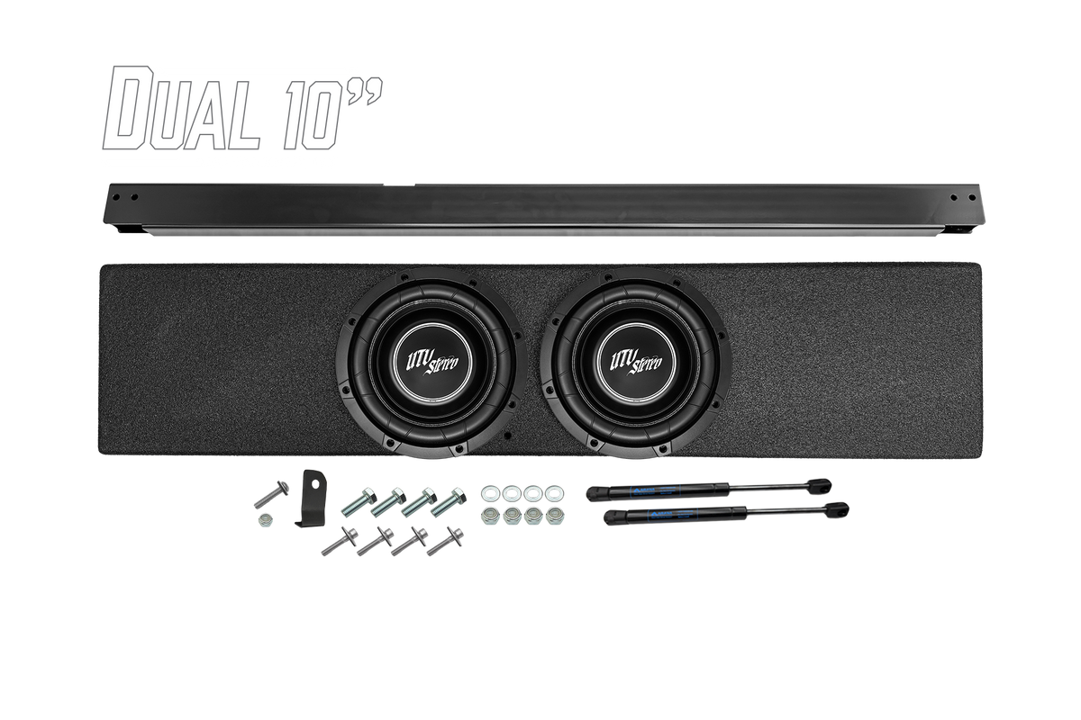 UTV Stereo dual 10 inch subwoofer enclosure with mounting bracket and hardware kit