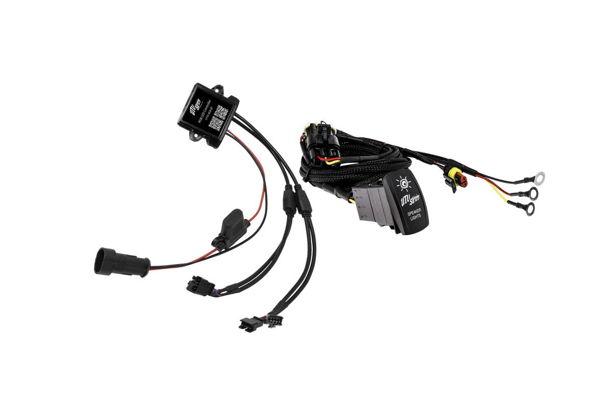 UTV Stereo RGB LED controller with wiring harness and speaker lights rocker switch