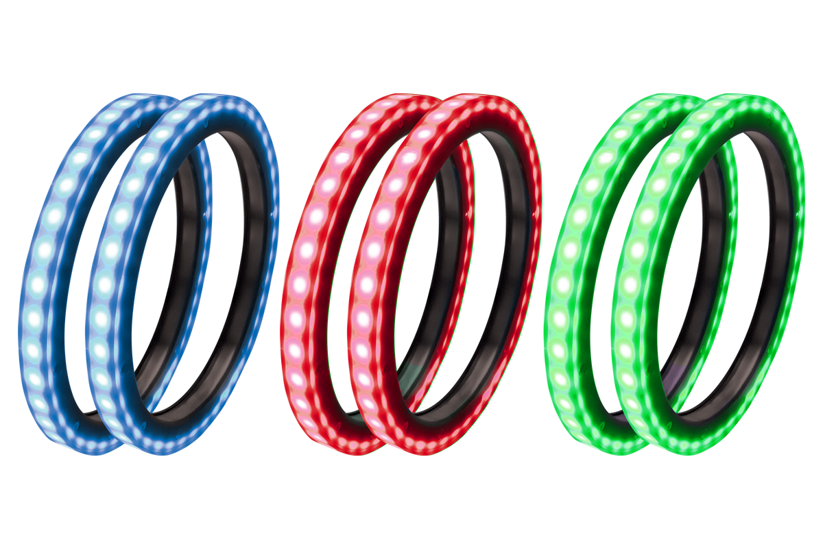 UTV Stereo LED speaker rings in blue red and green