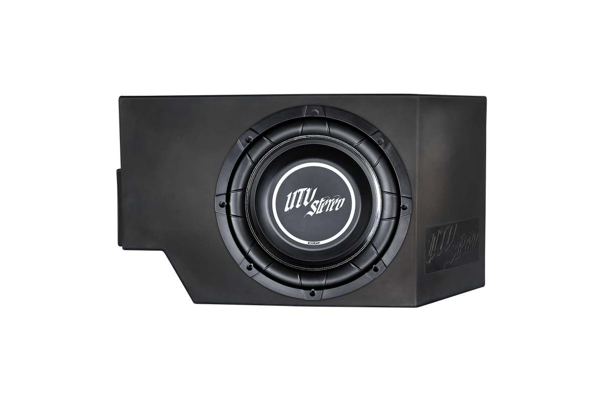UTV Stereo black subwoofer in a custom enclosure