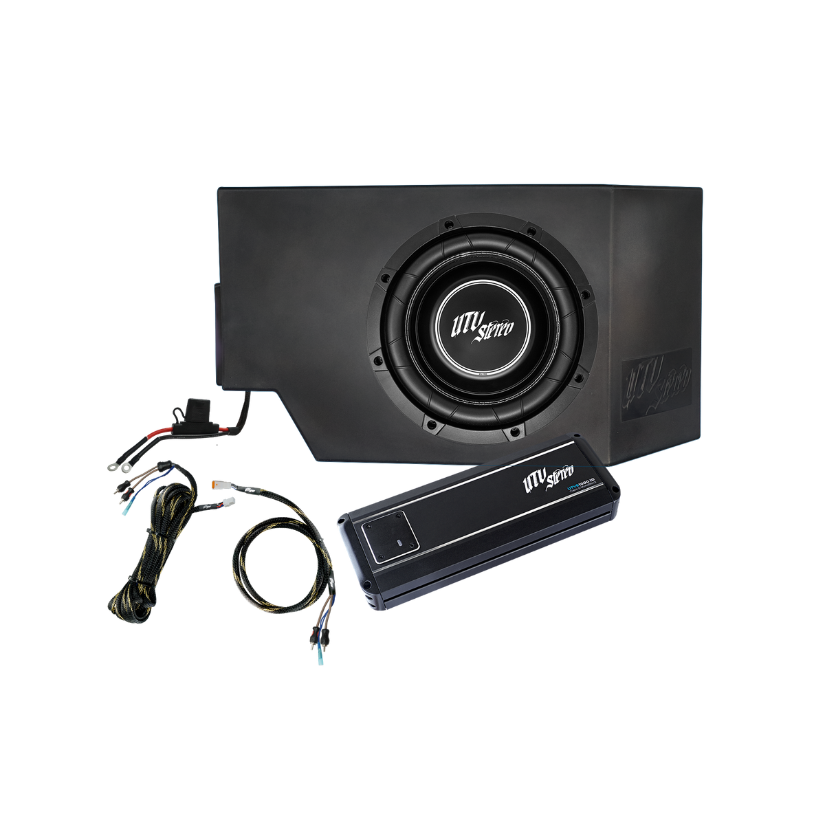 UTV Stereo subwoofer enclosure with amplifier and wiring harness
