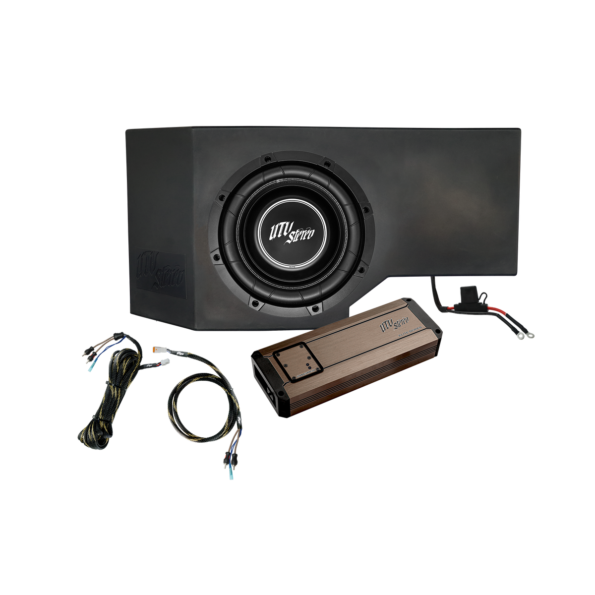 UTV Stereo subwoofer enclosure with amplifier and wiring harness