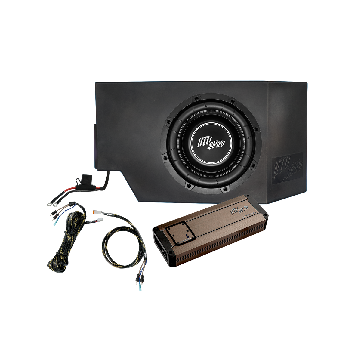 UTV Stereo subwoofer enclosure with amplifier and wiring harness