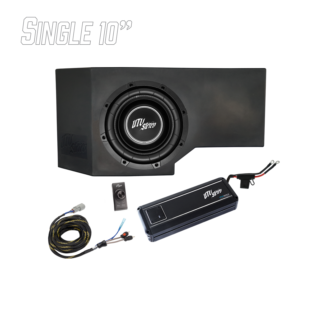 UTV Stereo single 10 inch subwoofer enclosure with amplifier and wiring kit
