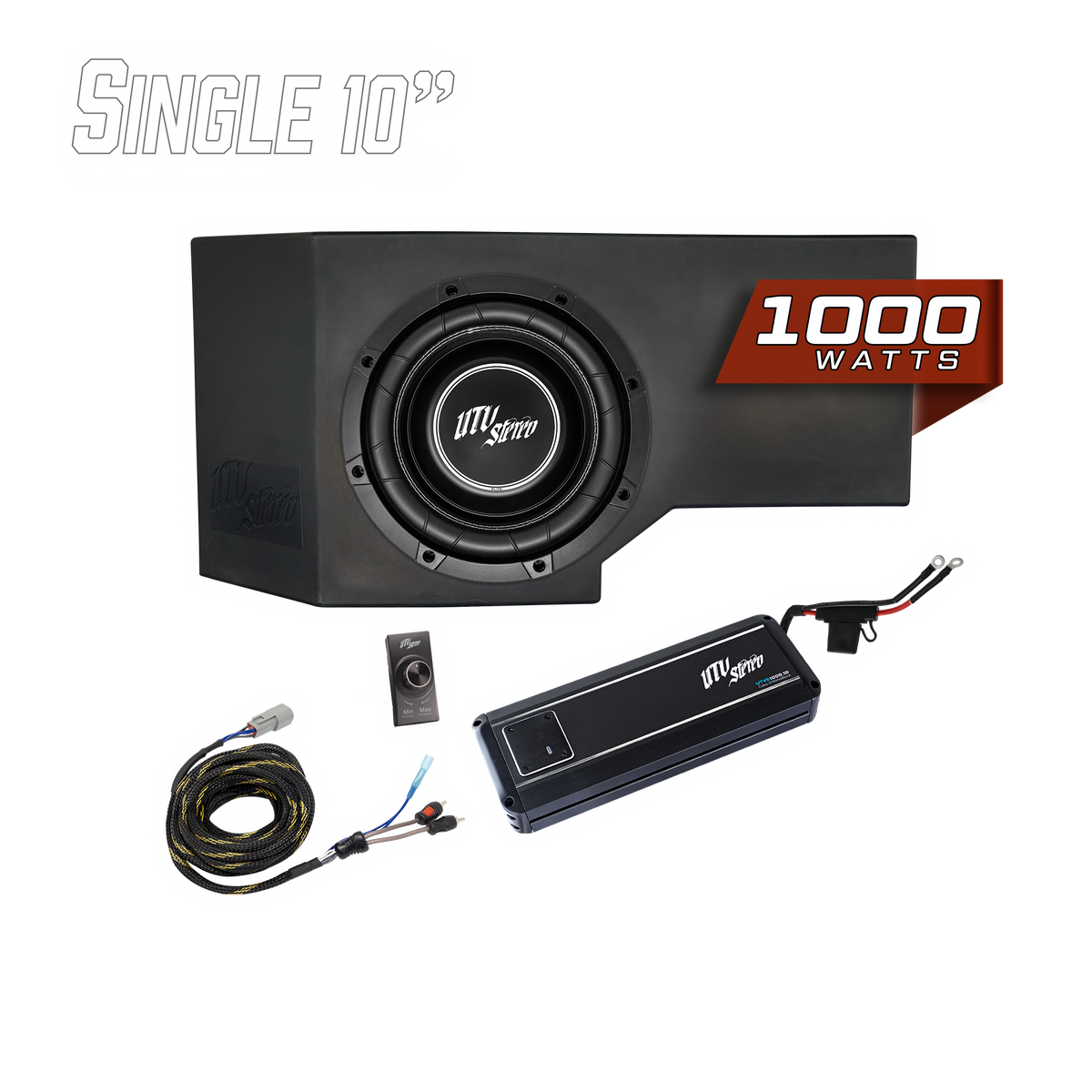 UTV Stereo single 10 inch 1000 watt subwoofer enclosure with amplifier and wiring kit