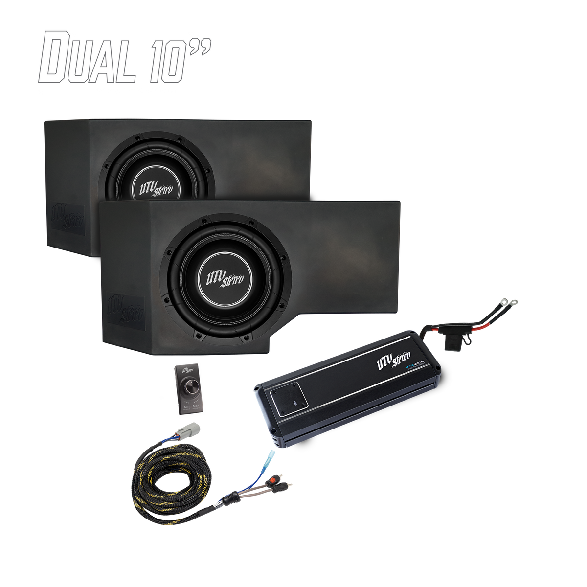 UTV Stereo dual 10 inch subwoofer enclosure kit with amplifier and wiring