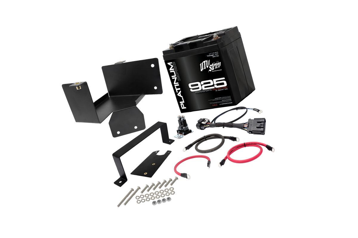 UTV Stereo 925 AGM battery kit with mounting brackets cables and hardware