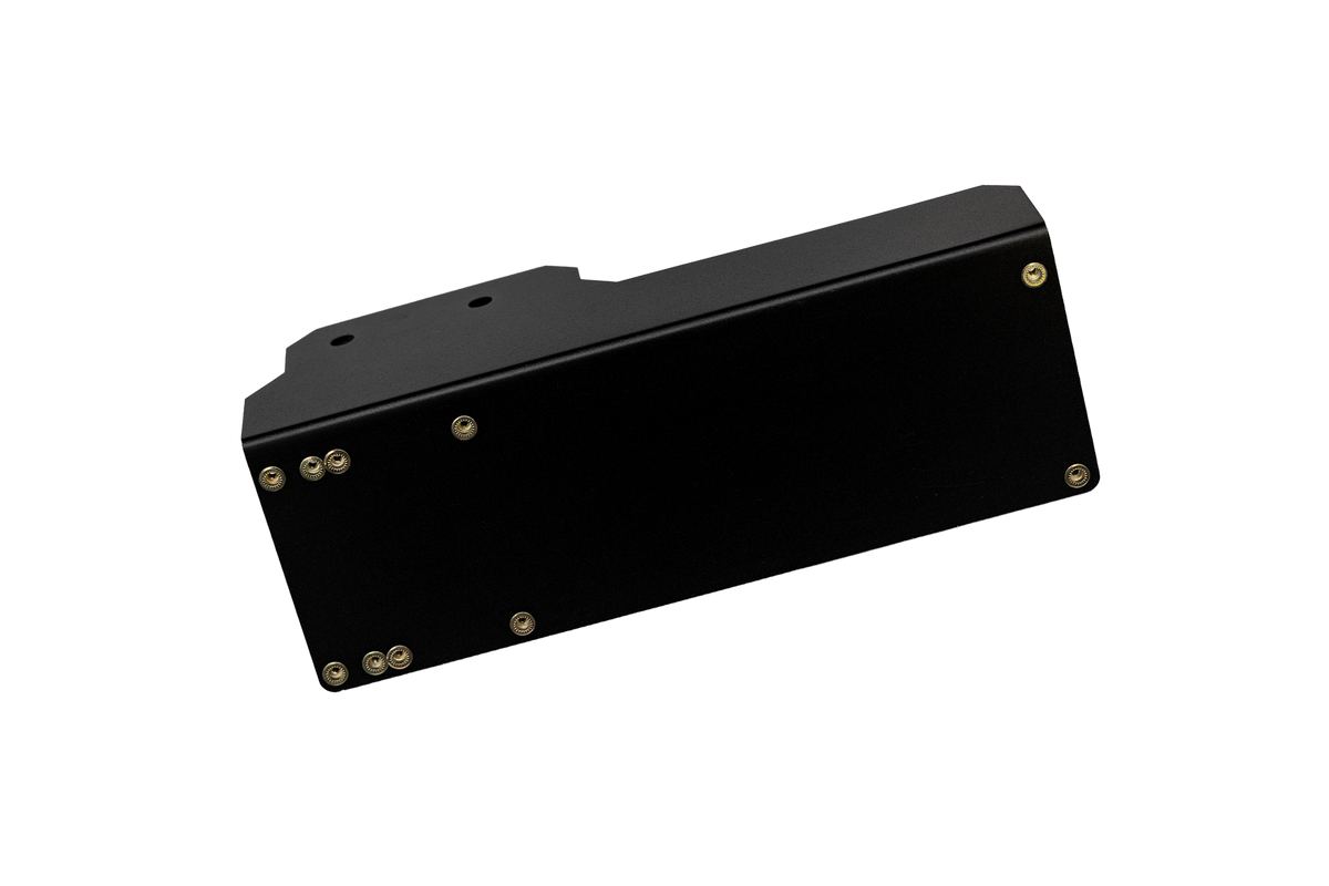 Black metal UTV Stereo mounting bracket with predrilled holes