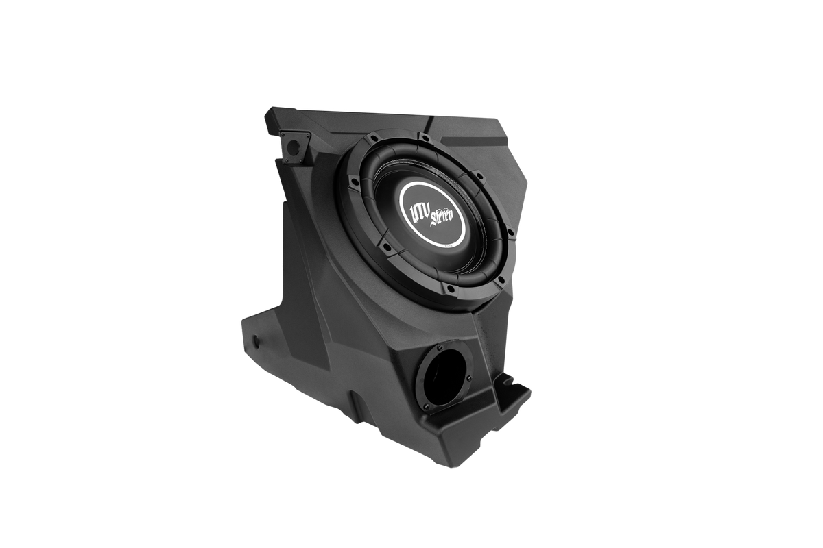 UTV Stereo black subwoofer enclosure with integrated speaker