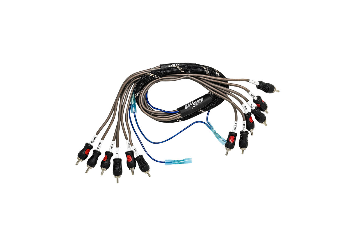 RCA wiring harness with remote power connectors