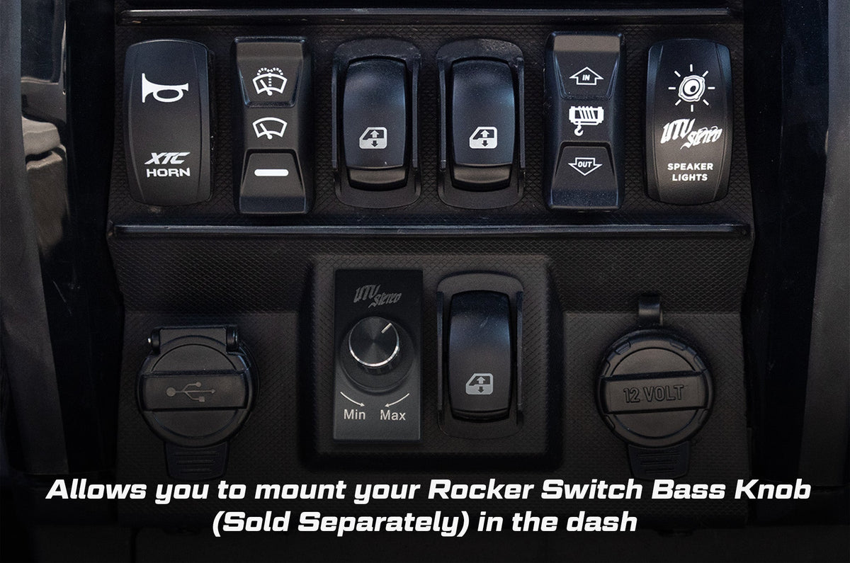 UTV Stereo rocker switch bass knob mounted in vehicle dash