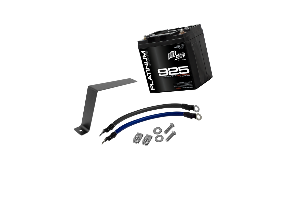 UTV Stereo 925 AGM battery kit with mounting bracket cables and hardware