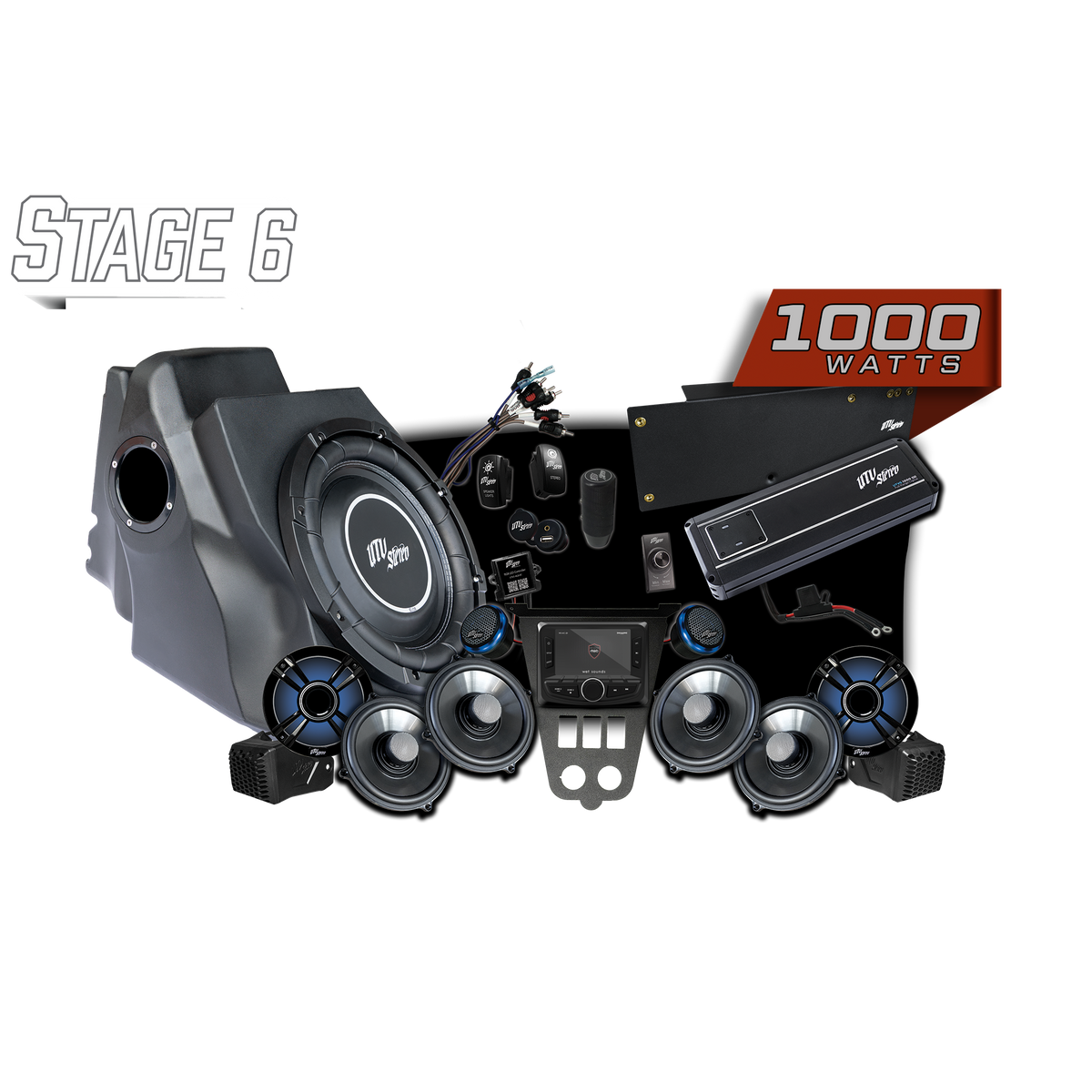 UTV Stereo Stage 6 audio system with 1000 watt amplifier subwoofer speakers and head unit