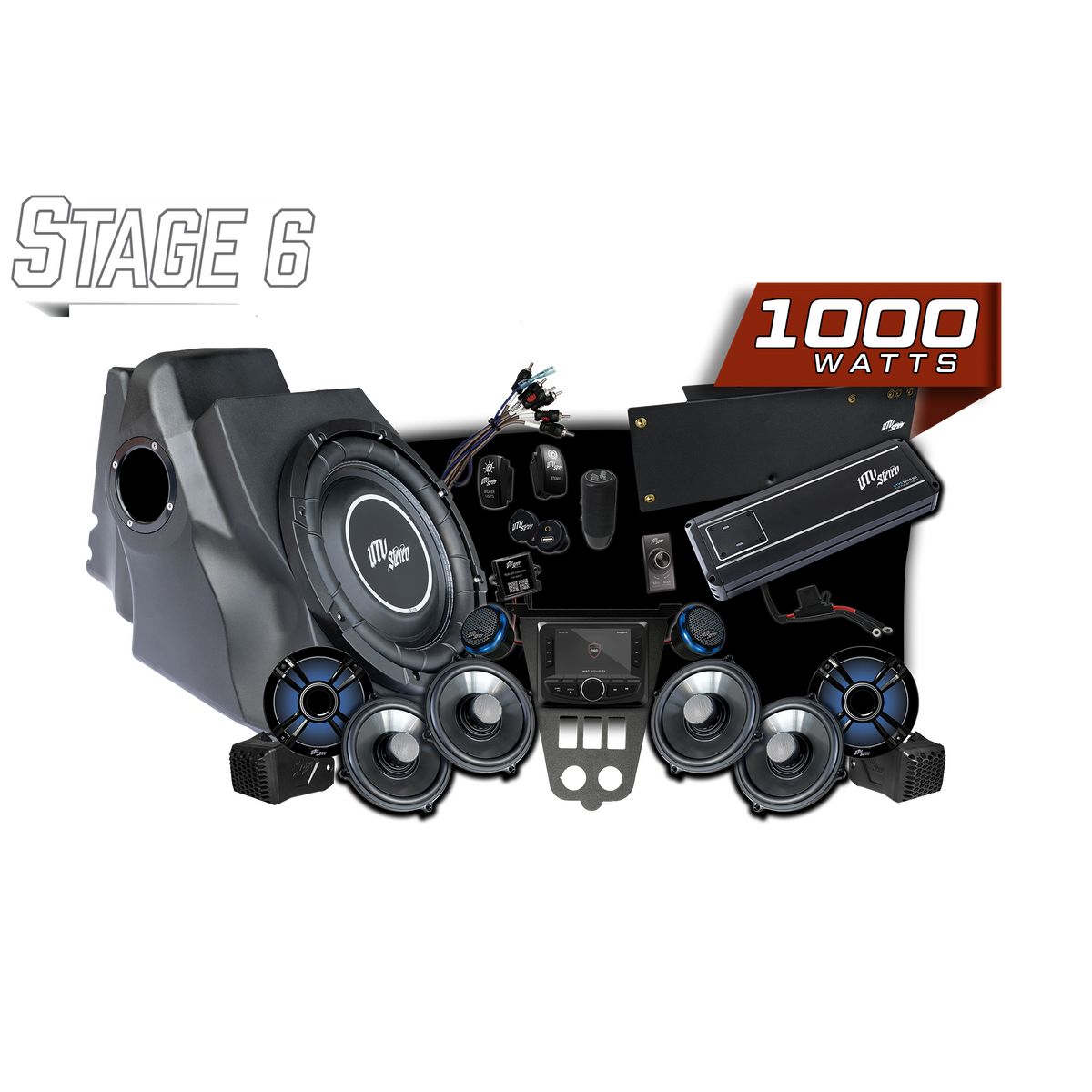 UTV Stereo Stage 6 1000 watt audio system kit with speakers subwoofer amplifier and head unit