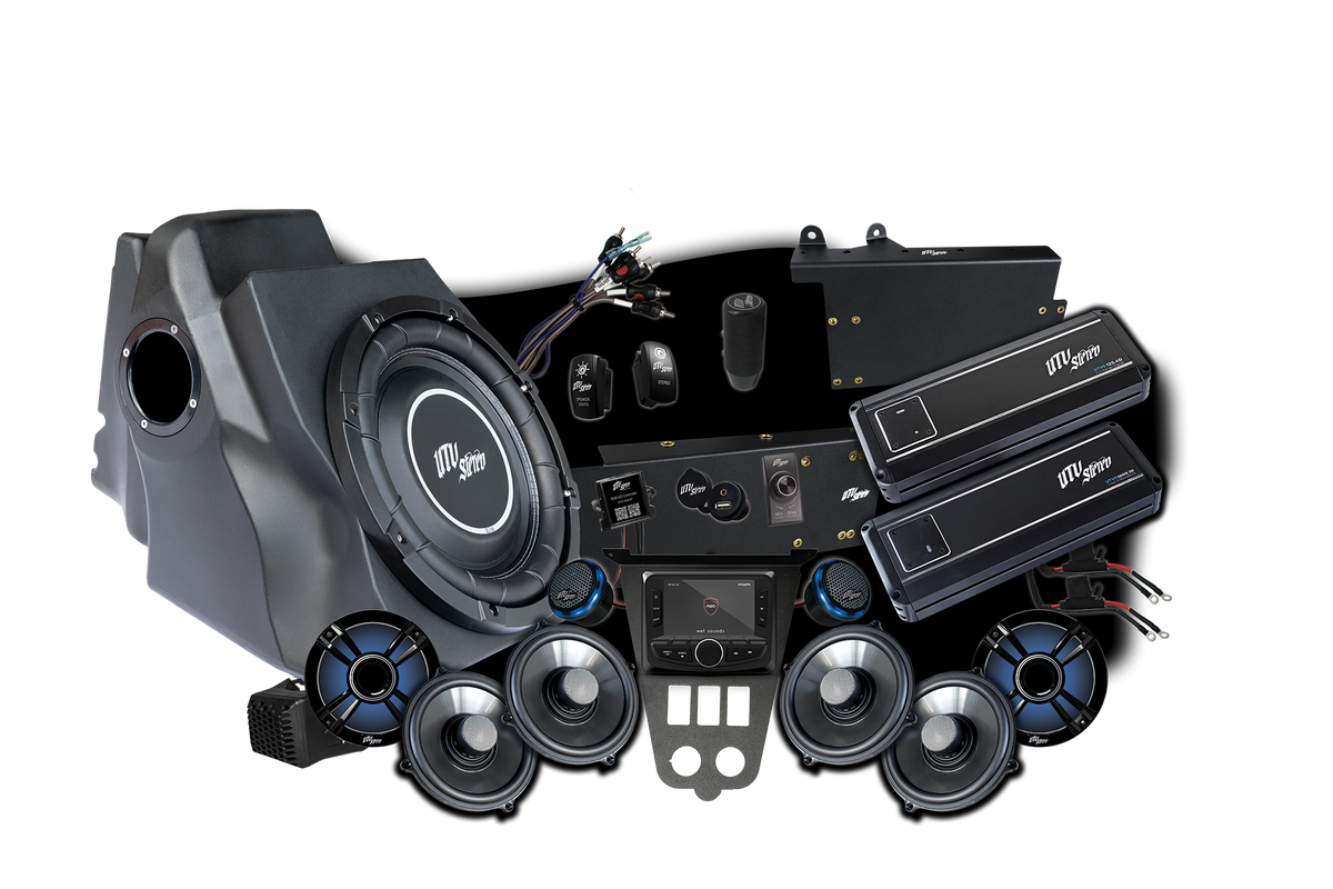 UTV Stereo audio system bundle including speakers subwoofer amplifiers and head unit