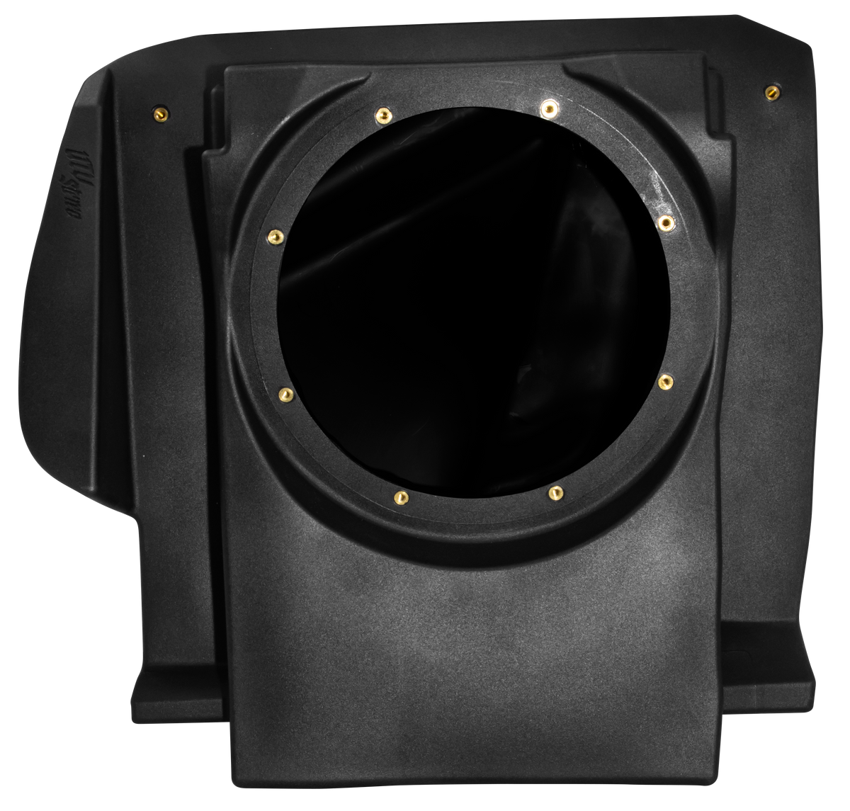 UTV Stereo black plastic subwoofer enclosure with circular speaker mount