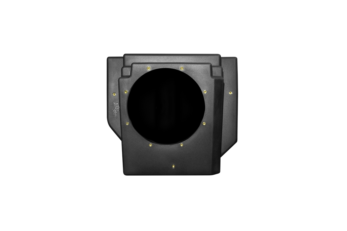 UTV Stereo black subwoofer enclosure with circular speaker cutout