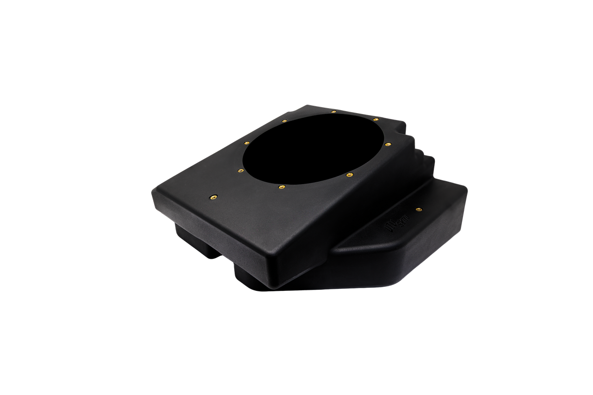 Black plastic Skar Audio subwoofer enclosure with circular speaker cutout