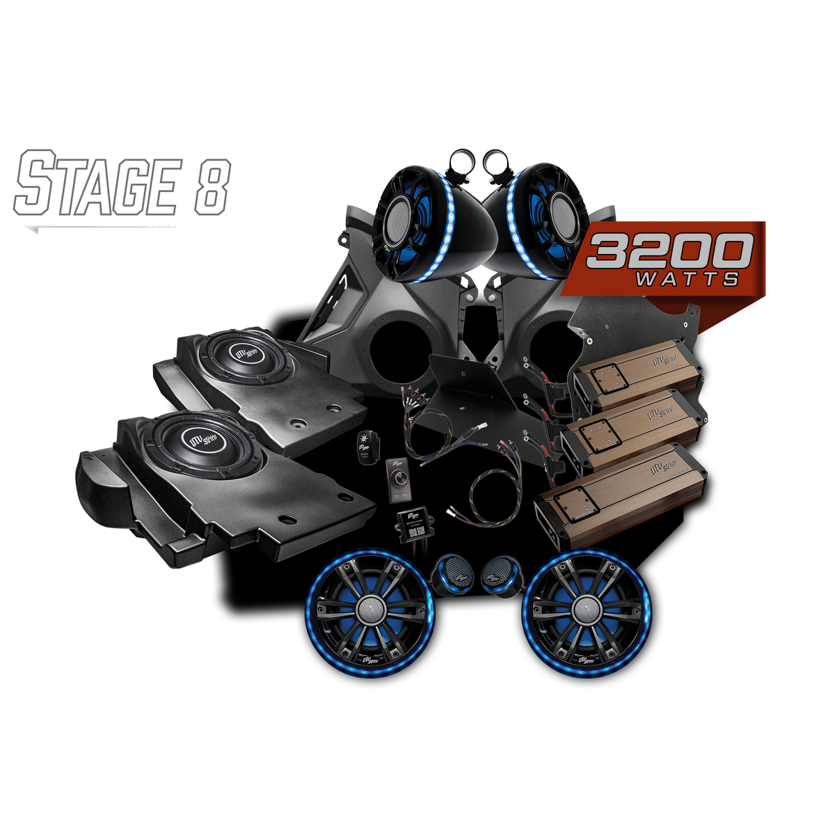 UTV Stereo Stage 8 3200 watt audio system kit with speakers amplifiers and mounting hardware