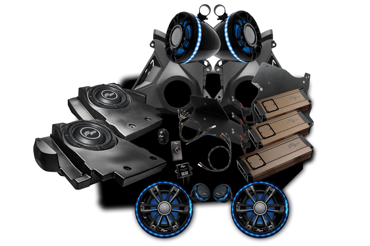 UTV Stereo audio system kit with speakers subwoofers amplifiers and wiring components