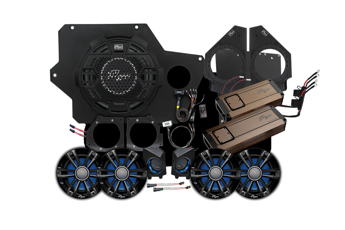 UTV Stereo audio system kit with speakers amplifiers and mounting hardware