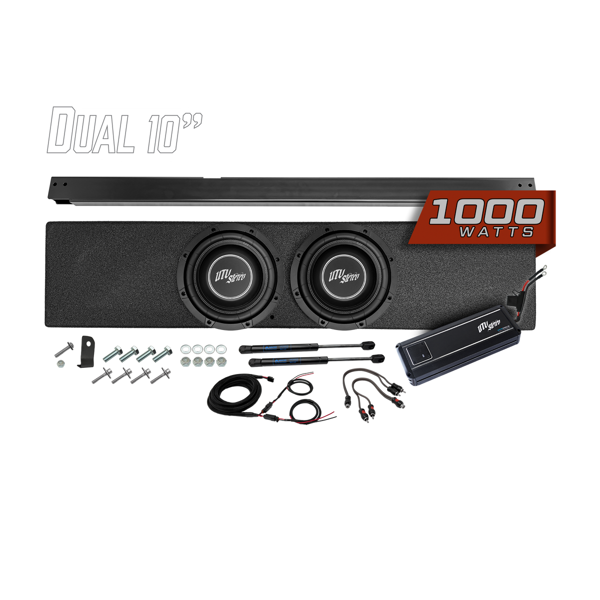 UTV Stereo dual 10 inch subwoofer enclosure kit with amplifier and mounting hardware