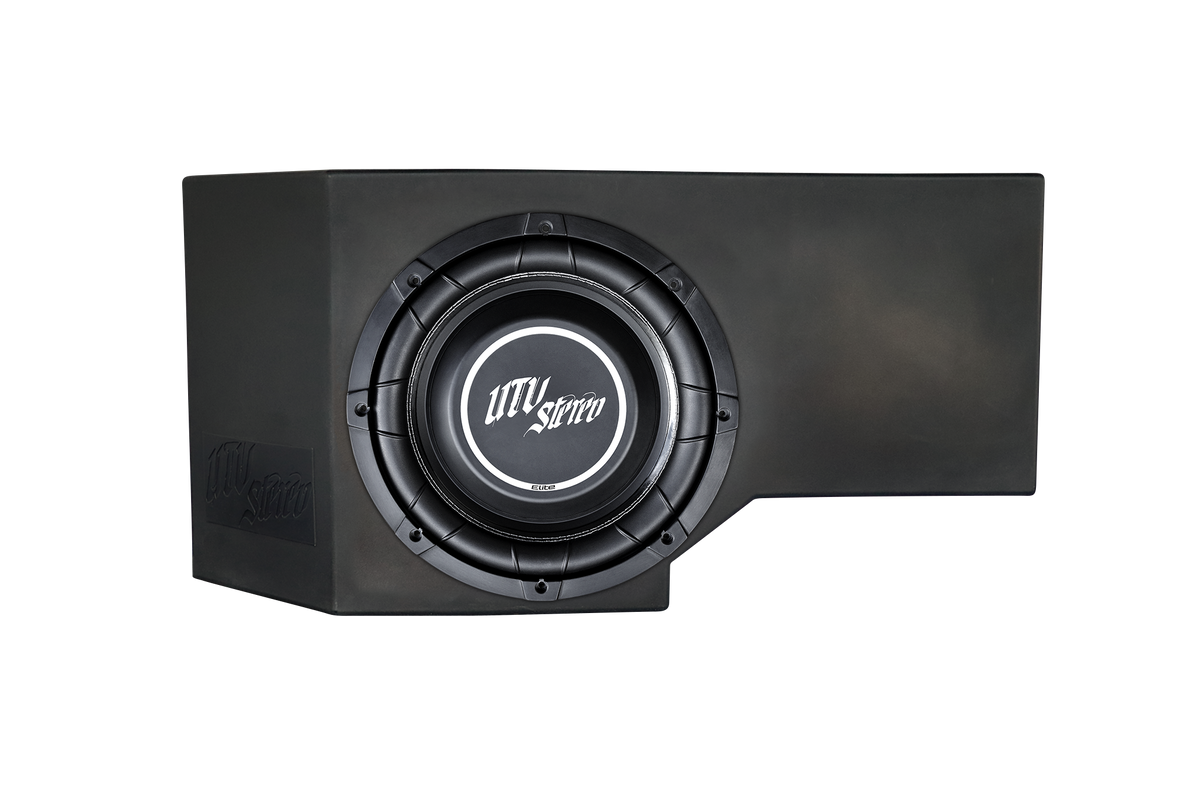 UTV Stereo black subwoofer in a custom enclosure