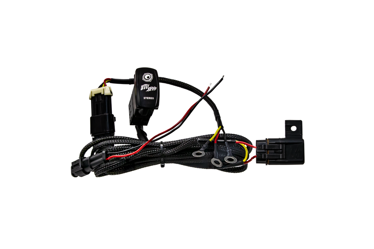 UTV Stereo wiring harness with rocker switch and connectors
