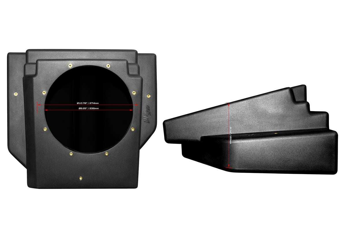 UTV Stereo subwoofer enclosure with dimension measurements