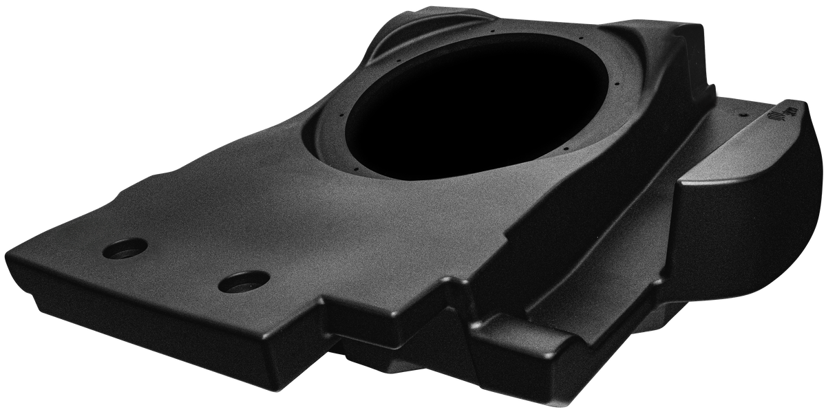 Black molded plastic subwoofer enclosure for vehicle